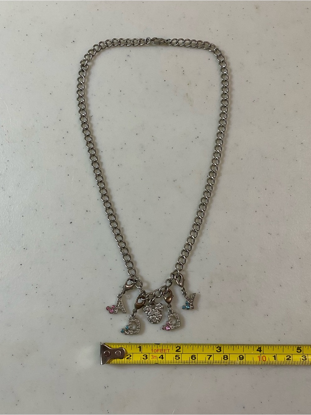 Disney Silver-Tone 18” Crystal Charms Necklace “Addy” with Mickey Mouse